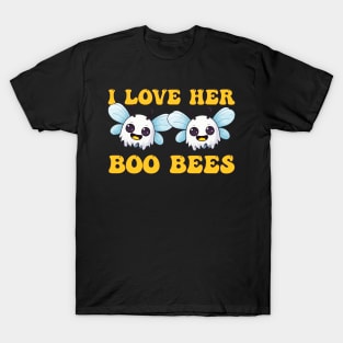 Kawaii Halloween Love Bees - I Love Her Boo Bees T-Shirt